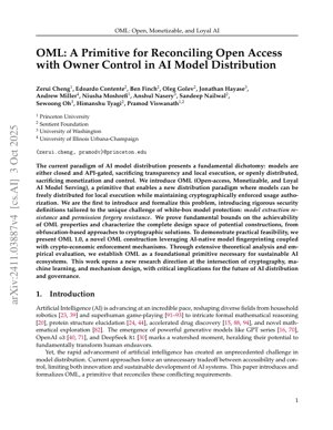 PDF Document Cover - OML: Open, Monetizable, and Loyal AI Model Distribution Framework